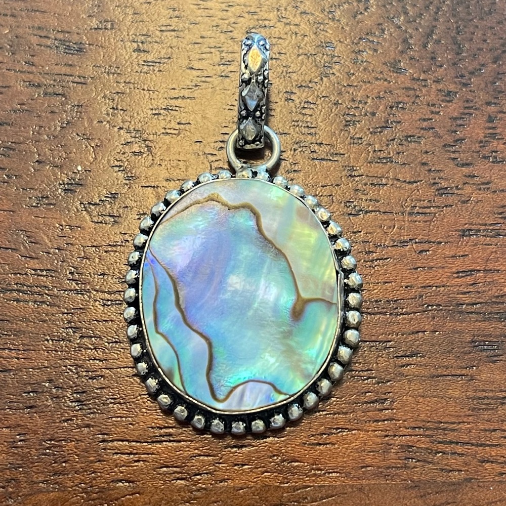 Unrefined abalone pendant sterling silver 925 marked